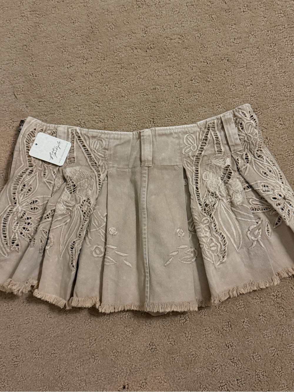 Free People Beige Embroidered Mini Skirt